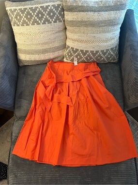 Talbots Orange A-Line Midi Skirt with Waist Tie